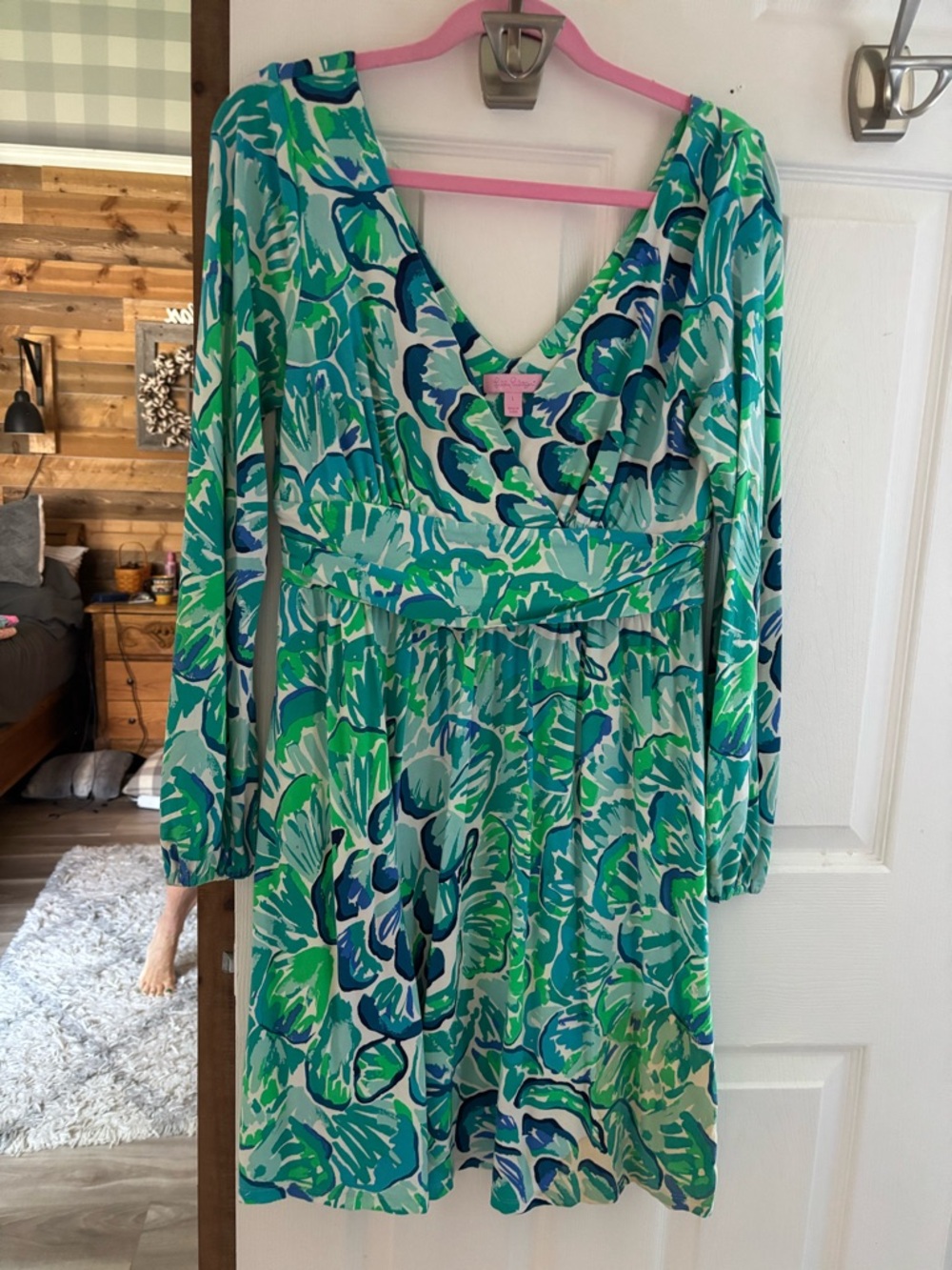 Lilly Pulitzer Vibrant Blue-Green Floral Dress Size L - Picture 2 of 5
